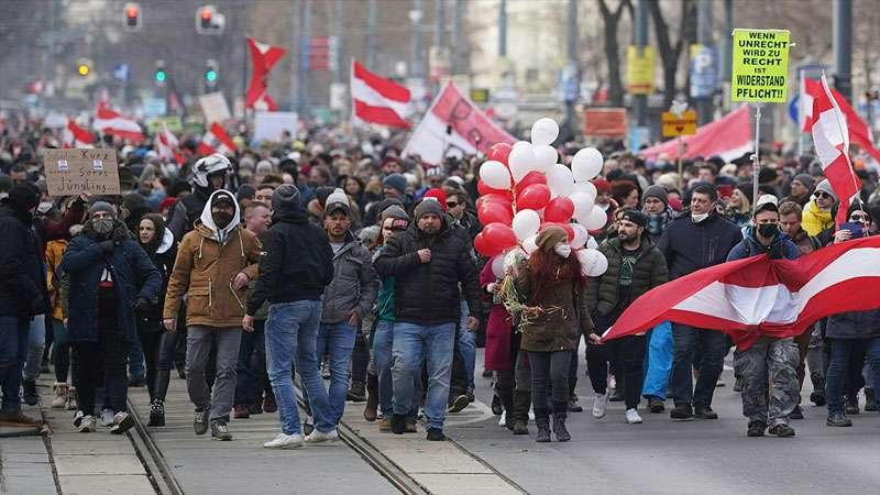 Austria People in the capital Vienna take part in a demonstration against the ongoing restrictions related to the pandemic. 1