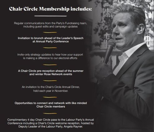 Both Labour and the Tories battle for elite donors while condemning each other for doing so. 1 labour chair membership
