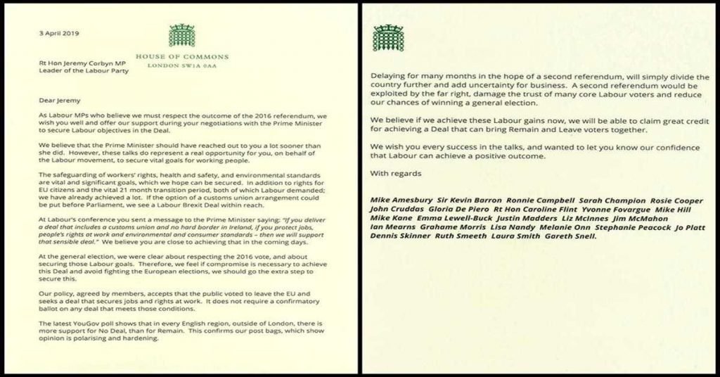 letter from opposition Labour Party MPs to Labour Party