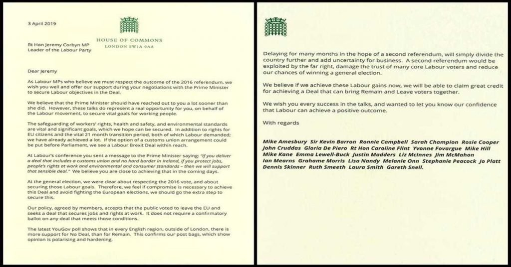 Labour could be ‘finished’ if it backs second EU referendum, party chairman warns 1 letter from opposition Labour Party MPs to Labour Party